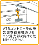 VTRコントローラーの発光部を録画機のリモコン受光部に向けて取り付けてください。