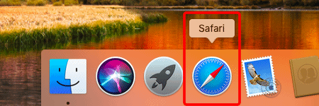 デスクトップ画面上の「Dock」の中にある〔Safari〕のアイコンをクリックします。