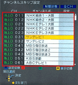 制限するチャンネルを選択